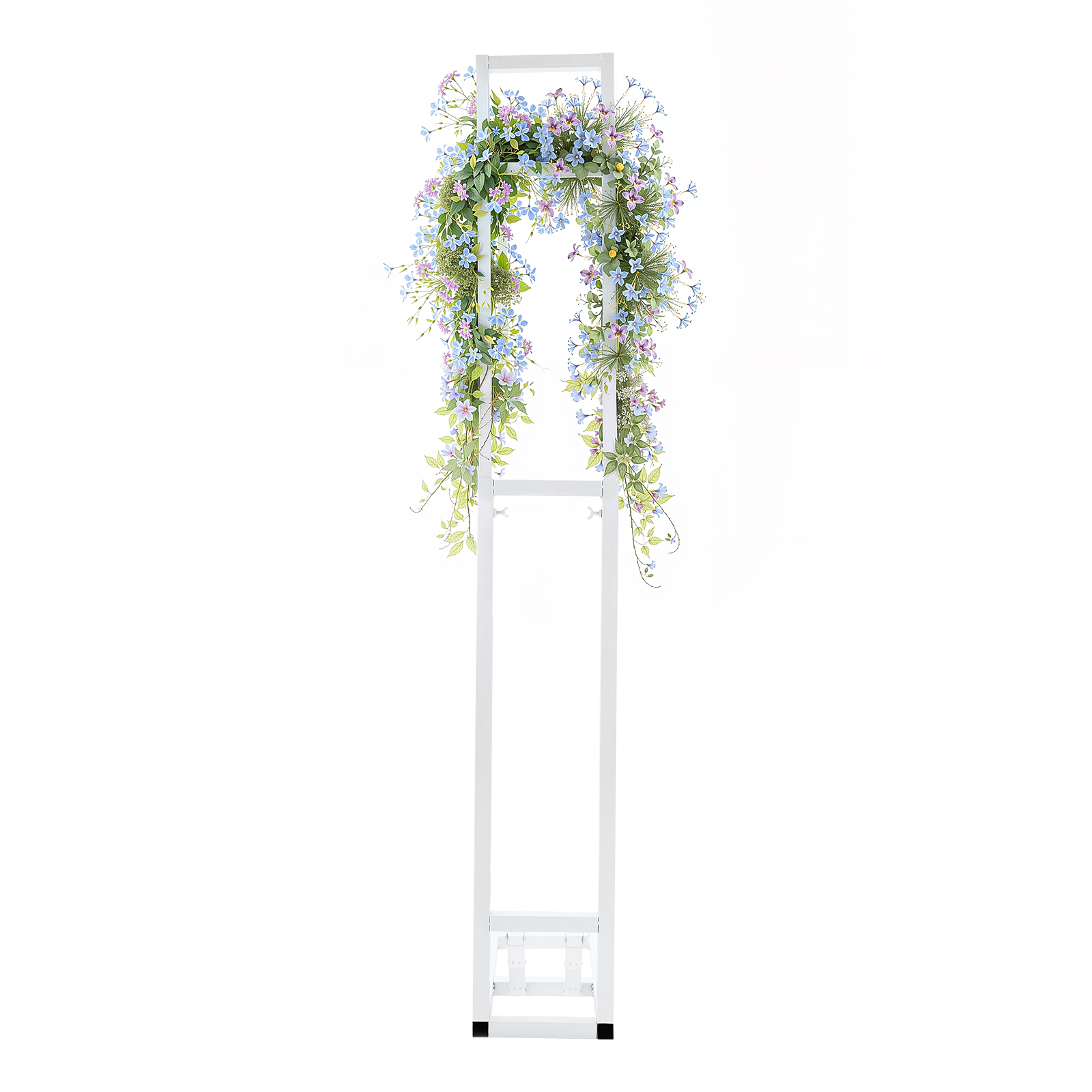 Photo Booth Frame - 白い自立型アイアン製ウェディングアーチ背景スタンド、伸縮式高さ調整可能、ネジ式折りたたみベース、パーティー・プロポーズ・フォトブースフレーム