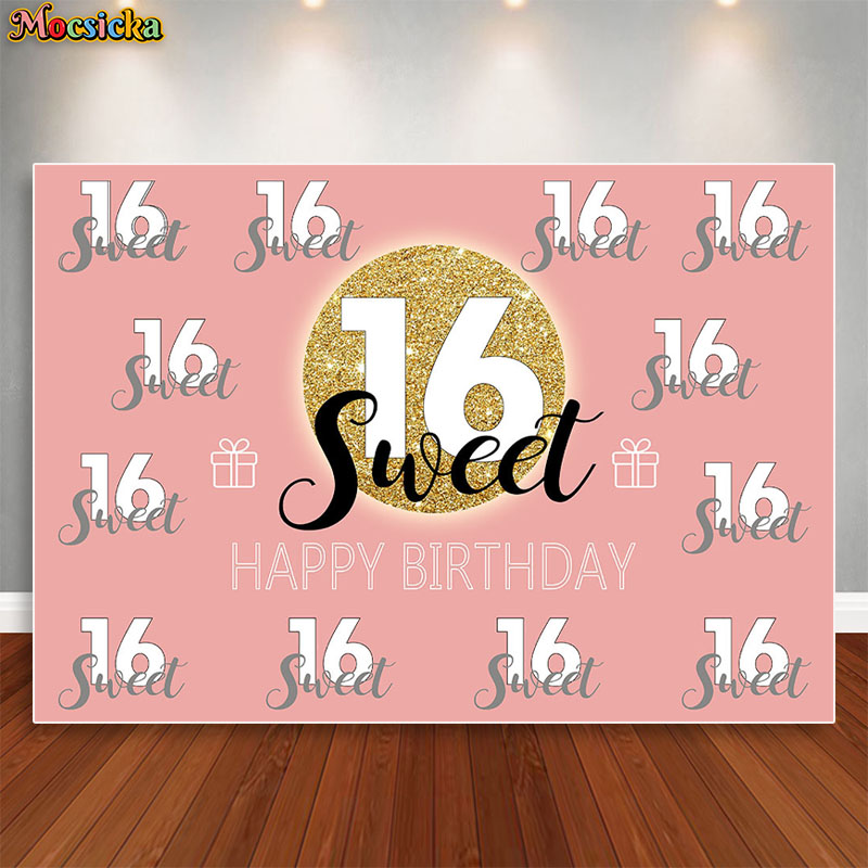Dessert Table Backdrop - Mocsicka スイート 16 誕生日背景パーティー装飾男の子女の子ハッピー 16th デザートテーブル背景スタジオバナー