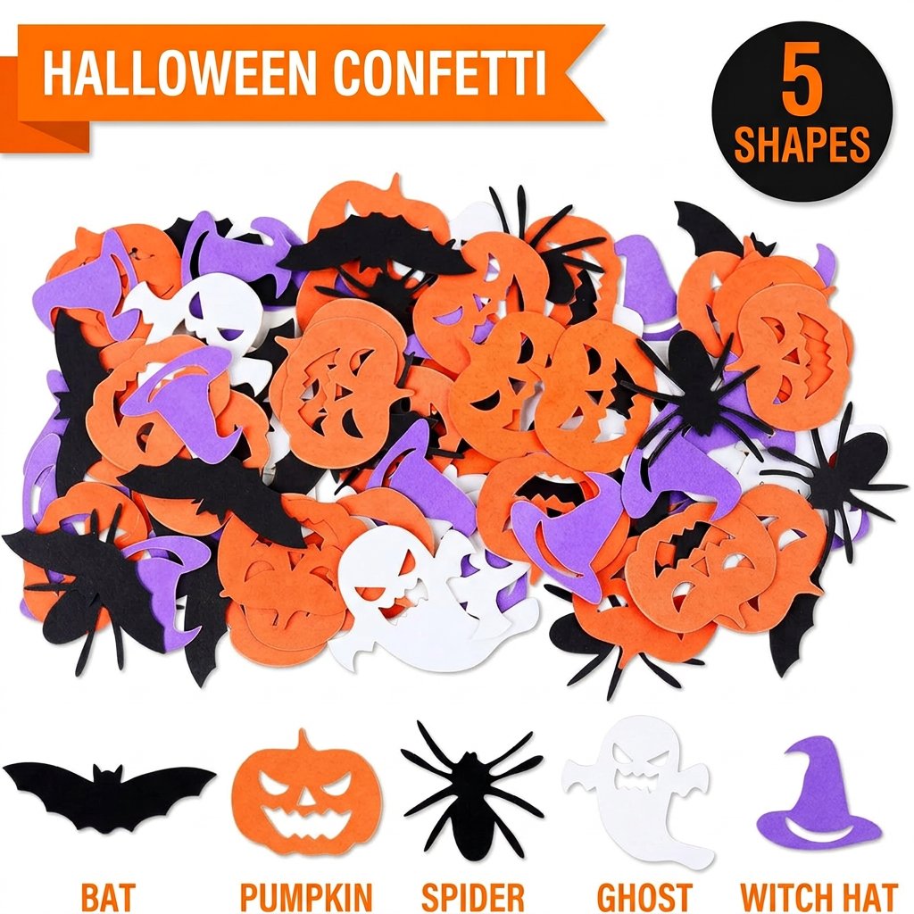 Papercraft Supply Confetti - ハロウィンパーティーデコレーション、コンフェッティ、カボチャ、ゴースト、コウモリ、クモ、魔女の帽子、ペーパーテーブルデコレーション、DIYクラフト用品、トリックオアトリート用