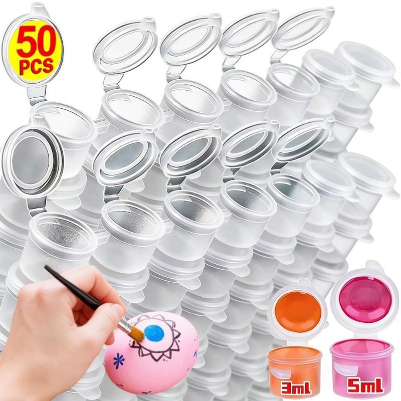 Plastic Cup 50Pcs - 10/30/50個入り 空のペイントポット ミニペイント収納カップ 蓋付き 5ml/0.17オンス プラスチック製ペイント容器