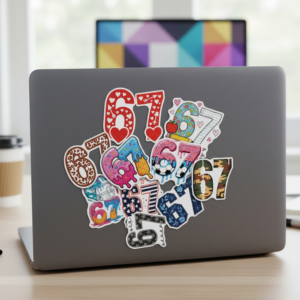 Plastic Cup 50Pcs - 50枚入り ナンバー67 デジタルグラフィティステッカー、電話やタブレット、荷物、水筒、スクーター用の楽しいナンバーステッカー、防水ステッカー