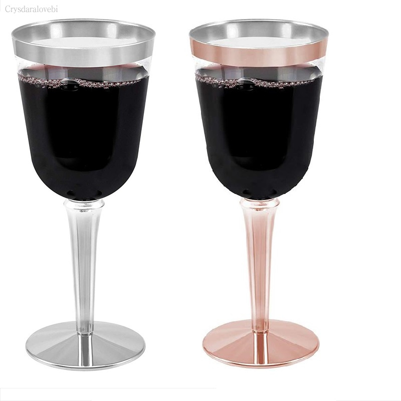 Plastic Cup 50Pcs - 透明なプラスチック製の使い捨てワインカップ、ローズゴールドの縁取り、ウォーターグラス、結婚披露宴の銀器、硬質プラスチック、25個-50個、8オンス