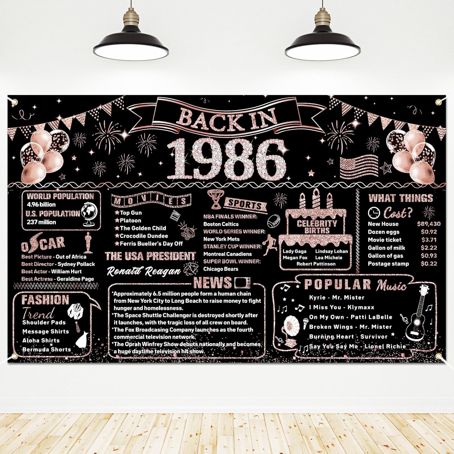 Party Banner Gold - 女性のための40歳の誕生日デコレーション、1986年誕生日バナーパーティー用品、ローズゴールド40歳の誕生日パーティーデコレーション、背面