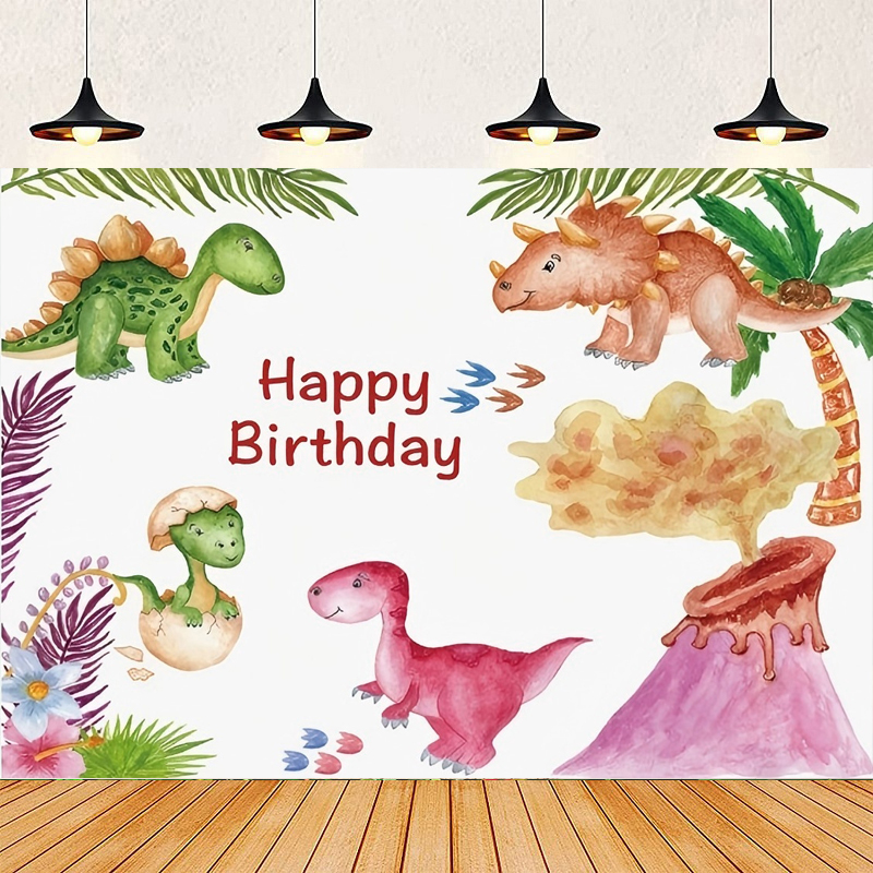 Dessert Table Backdrop - 写真撮影の背景水彩画ジャングル恐竜誕生日パーティーの装飾女の子子供用背景壁ポスターケーキデザートテーブル