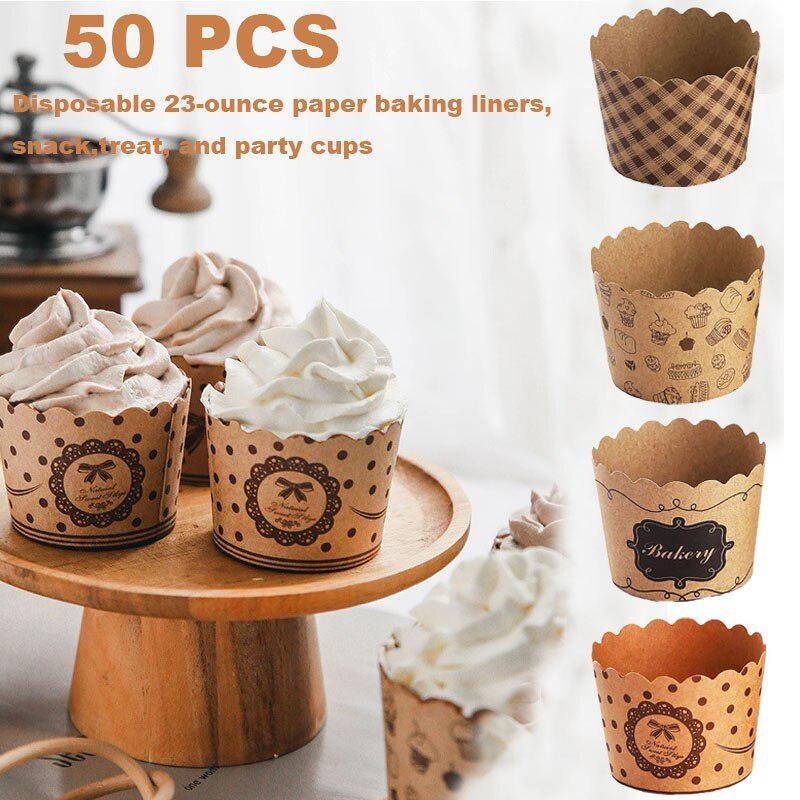 Plastic Cup 50Pcs - カップケーキ紙コップ、ラッパーベーキングカップセット、ベーカリーパーティー用品、ウエディングケーキ型、マフィンライナー、パックあたり50個