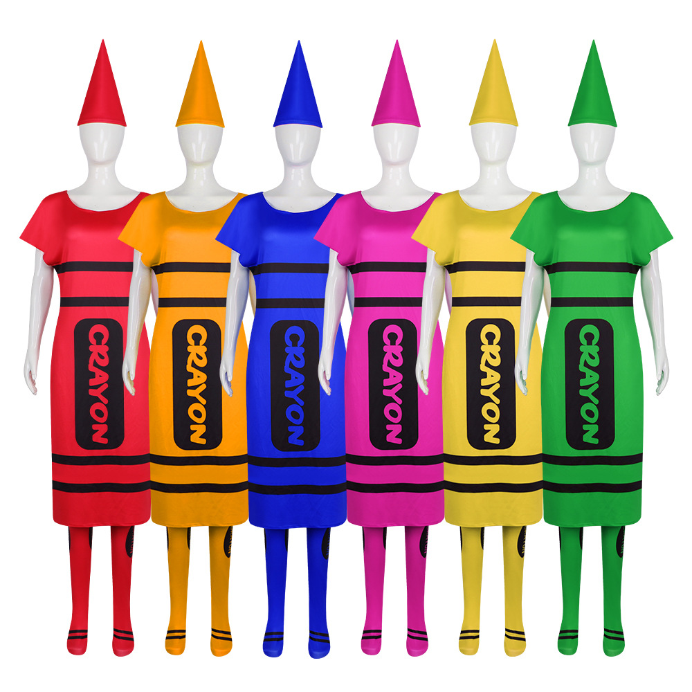 Party Hat Cone - ハロウィン女性クレヨンコスプレ衣装フルセット半袖ドレスコーン帽子ストッキング面白いグループパーティー制服ファンシーコスチューム