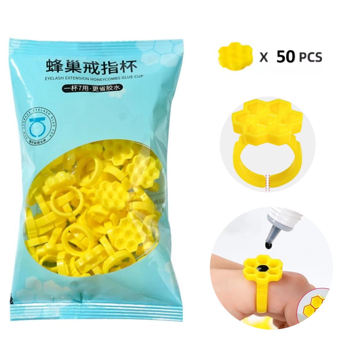 Plastic Cup 50Pcs - 50個入りホルダーリングカップ、まつげエクステグルー用、ハニカム形状リングカップ、プラスチックグルーパレットパッド、まつげエクステ用品