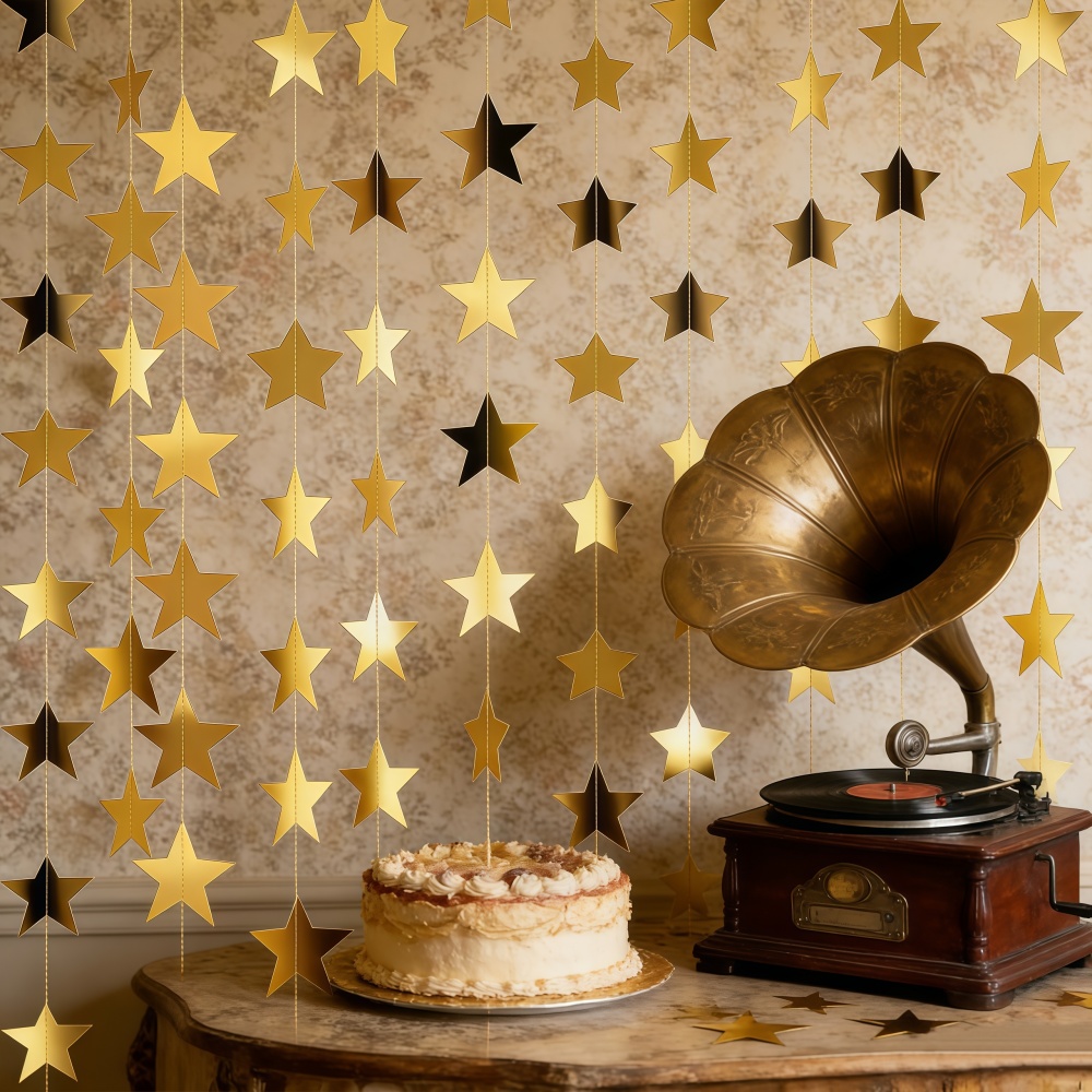 Party Banner Gold - 1pc 4 メートル/157.48 インチゴールドシルバー五芒星旗飾りガーランド結婚式吊り下げ飾りバナー誕生日パーティー壁装飾