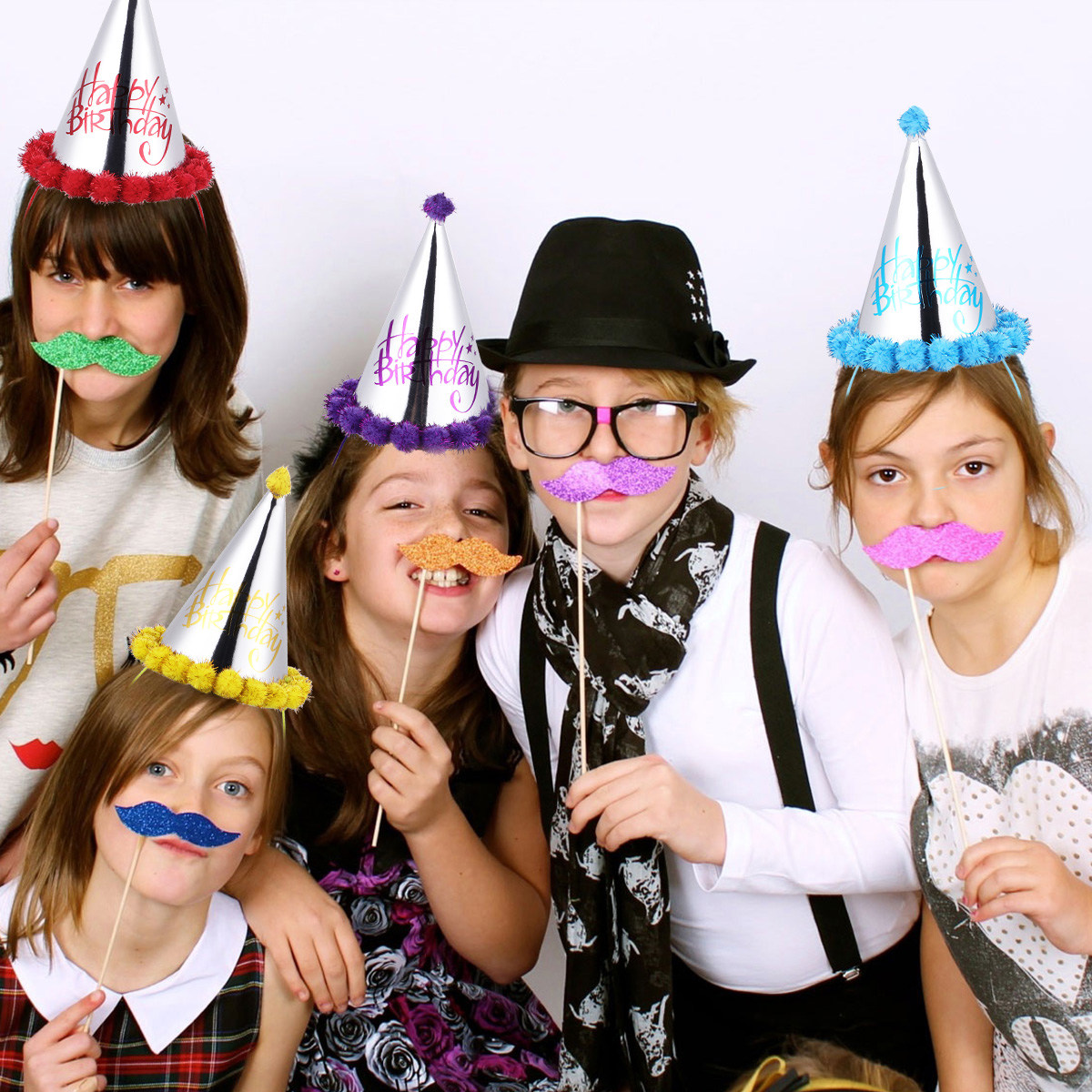 5個入りレーザーペーパー誕生日帽子 ポンポンコーン型パーティ - Party Hat Cone のレビューと価格