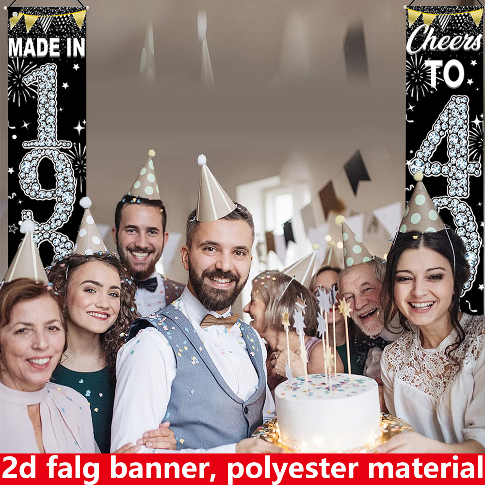 2枚の2Dフラット40歳の誕生日バナー、ブラックゴールドダイ - Party Banner Gold のレビューと価格
