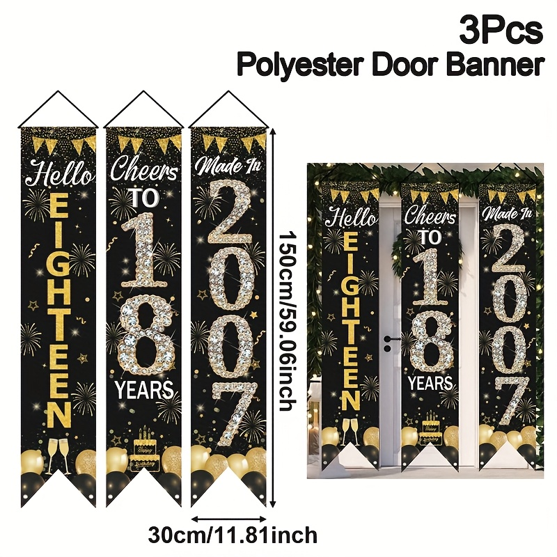2D 3ピース 18歳の誕生日ドアバナーセット、ブラックゴー - Party Banner Gold のレビューと価格