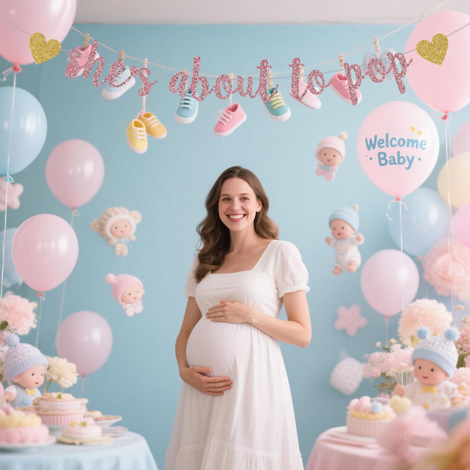 彼女はバナーを掲げる寸前、ローズゴールドのグリッター、彼女は - Party Banner Gold のレビューと価格