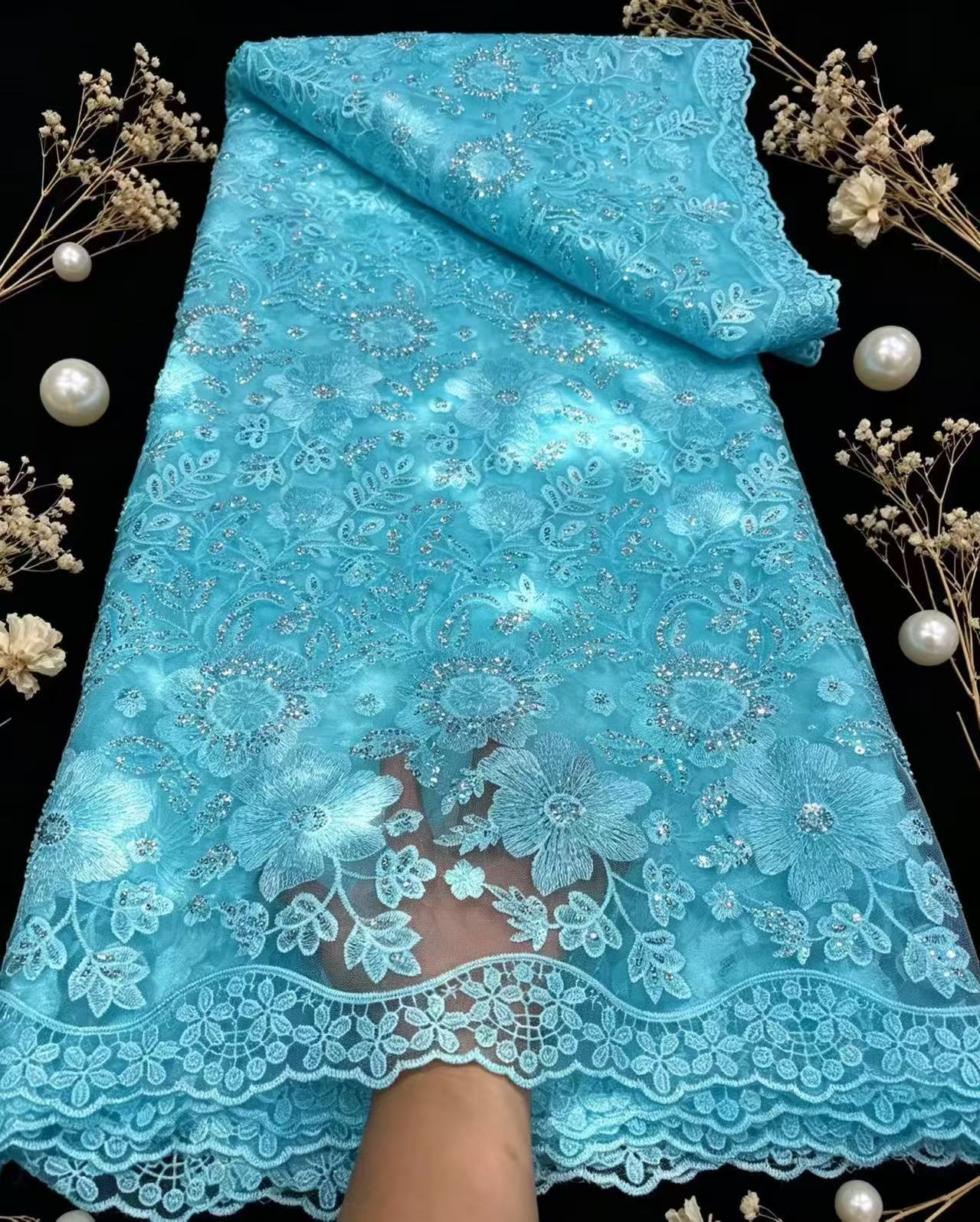 純粋なフレンチチュールネットスパンコールレース生地高品質 2 - Glitter Tablecloth のレビューと価格