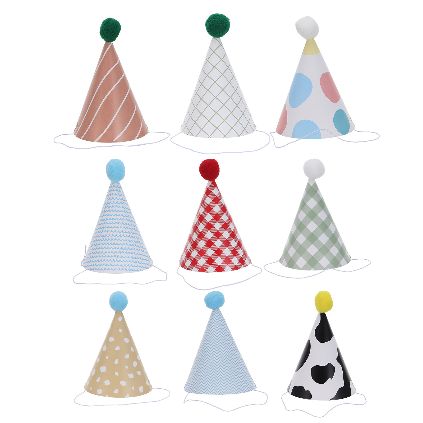9個入り誕生日パーティー用帽子 カラフルな紙製コーン型帽子  - Party Hat Cone のレビューと価格