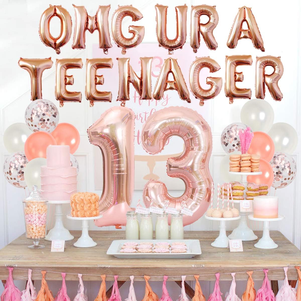 13歳の誕生日パーティーデコレーション 女の子用 ローズゴー - Party Banner Gold のレビューと価格