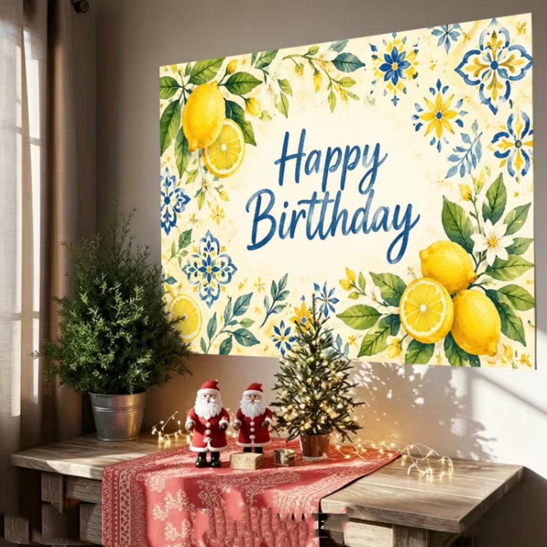 レモン誕生日パーティーデコレーション背景ブルーセラミックタイ - Dessert Table Backdrop のレビューと価格