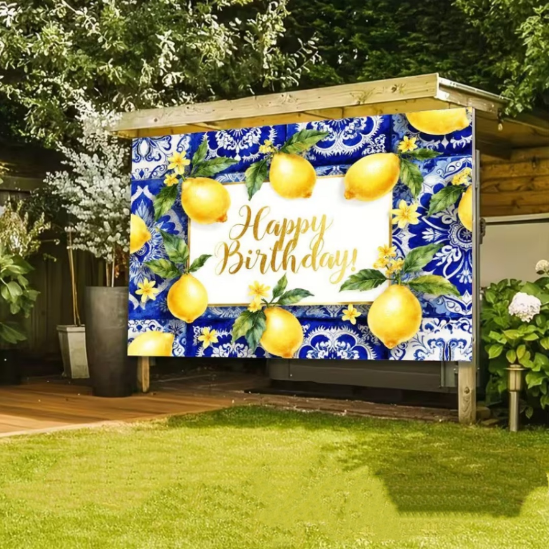 レモン誕生日パーティーデコレーション背景ブルーセラミックタイ - Dessert Table Backdrop のレビューと価格