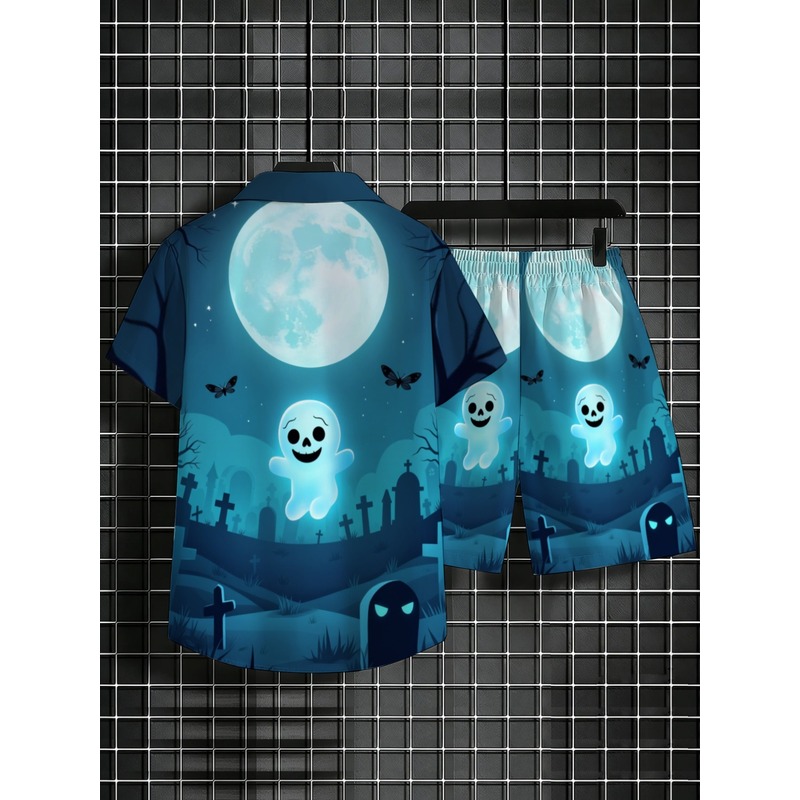 プレミアムメンズツーピースハロウィンテーマプリントシャツショ - Event & Party Supply のレビューと価格