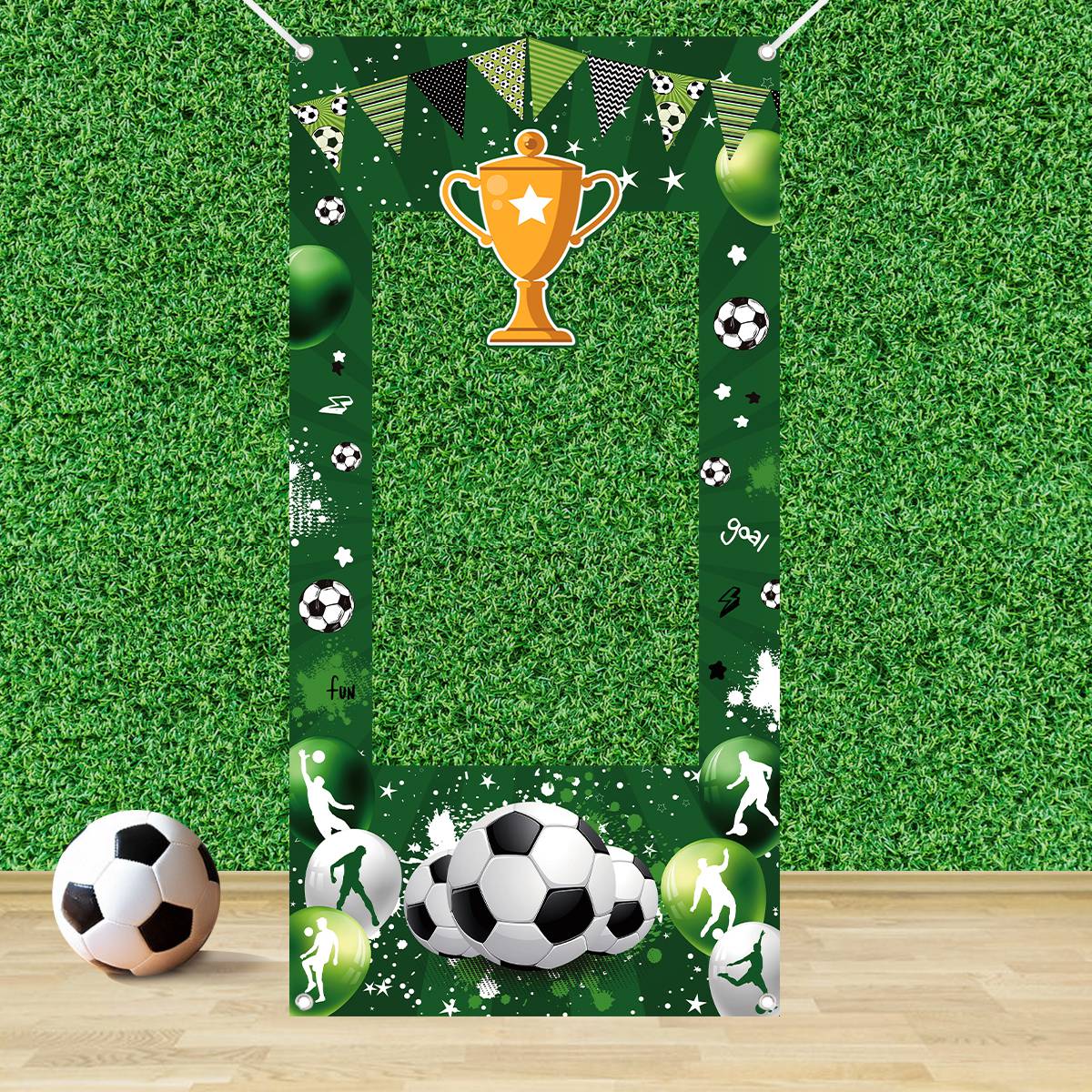 1pc グリーンサッカー装飾フォトブースフレーム誕生日スポー - Photo Booth Frame のレビューと価格