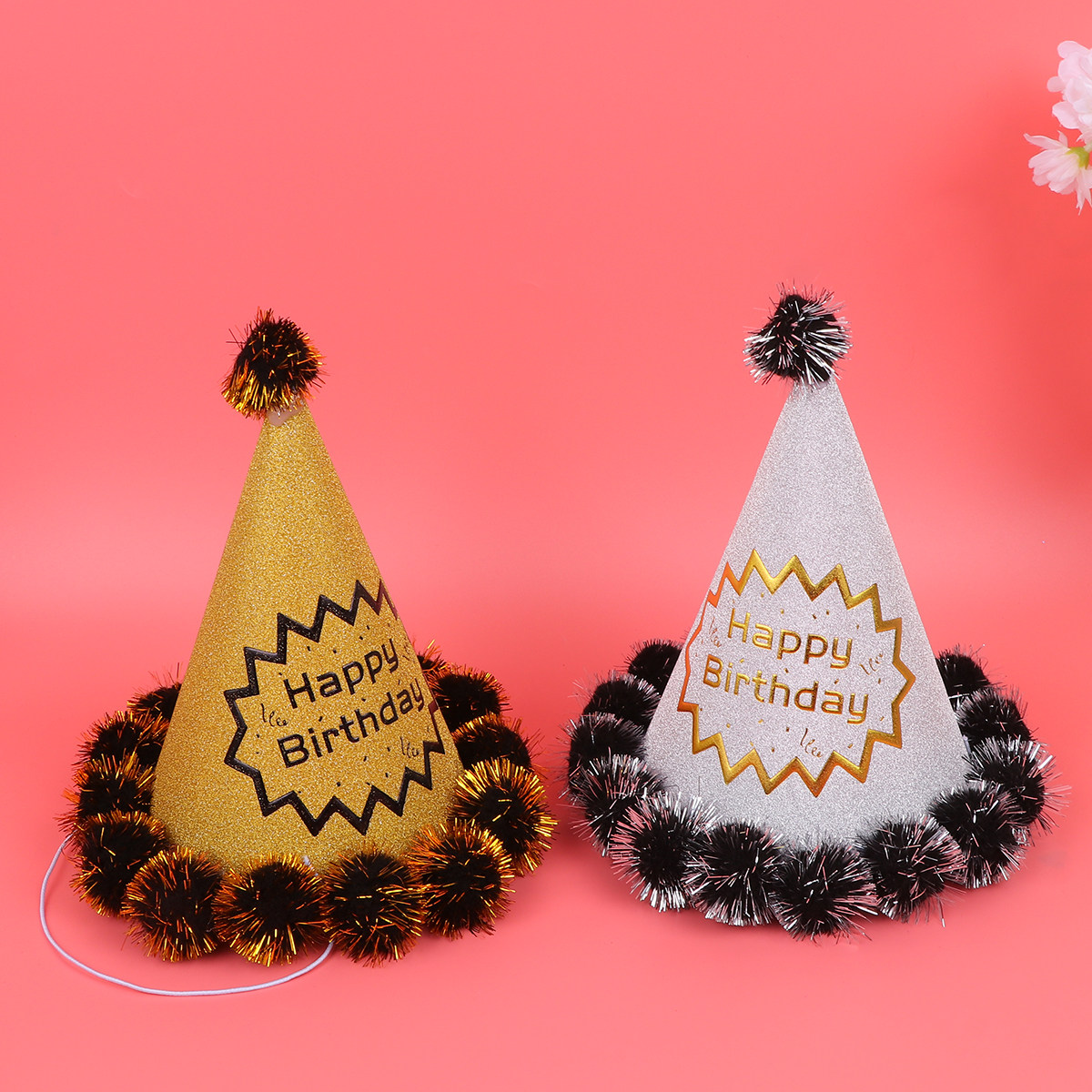 4個入りグリッターバースデーハット、光沢のある円錐形のパーテ - Party Hat Cone のレビューと価格