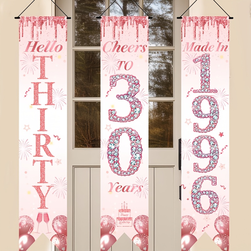 2Dフラット3ピースピンクゴールド30歳の誕生日ドアバナーセ - Party Banner Gold のレビューと価格