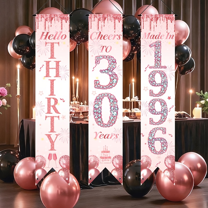 2Dフラット3ピースピンクゴールド30歳の誕生日ドアバナーセ - Party Banner Gold のレビューと価格