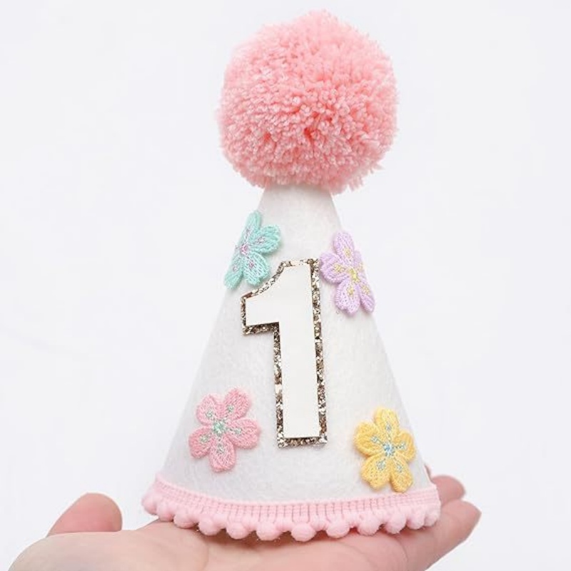 カラフルなフラワー1歳半誕生日コーンハット 女の子用、ベビー - Party Hat Cone のレビューと価格
