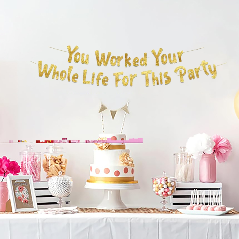 退職パーティーの装飾品「あなたは一生かけて仕事に取り組んだの - Party Banner Gold のレビューと価格